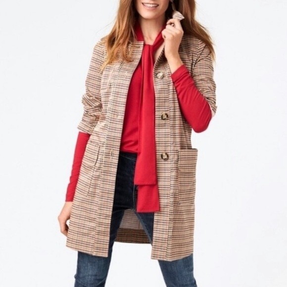 CAbi Sherlock Jacket houndstooth midi trench coat style women's size medium - Picture 2 of 8